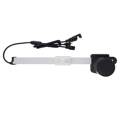 Black and white electronic device with a cable on a white background