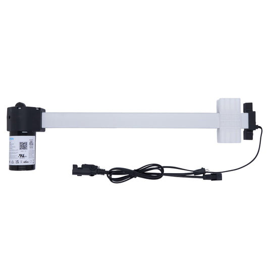 White electronic device with black components and power cable on a white background