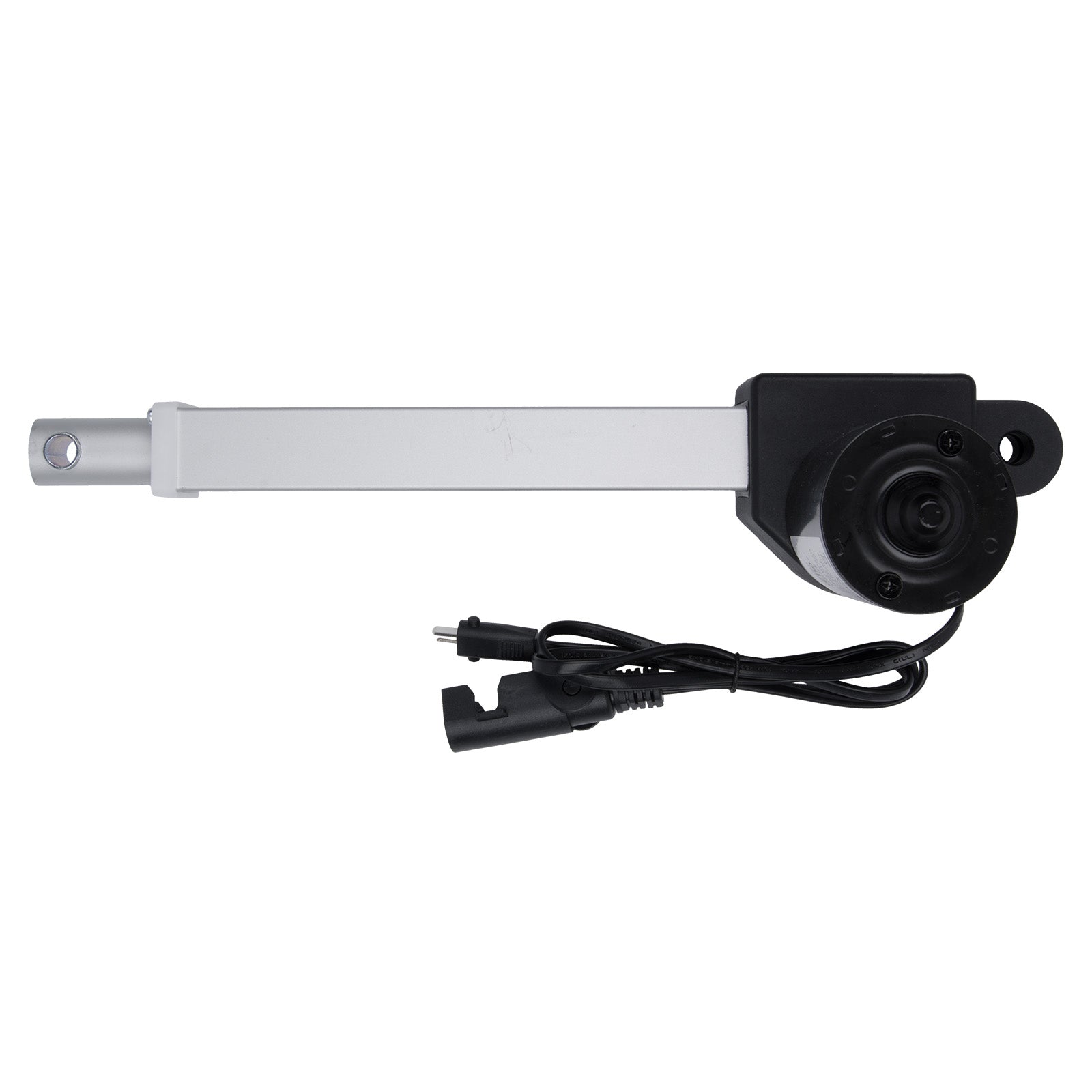 Mechanical actuator with a black motor on a white background