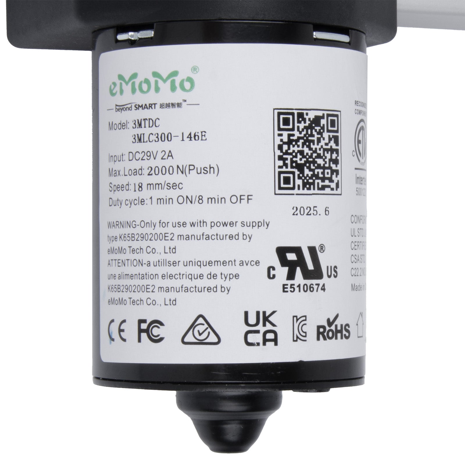 Technical label on a device with branding and specifications