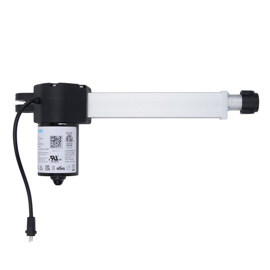 Linear actuator with a label on a white background