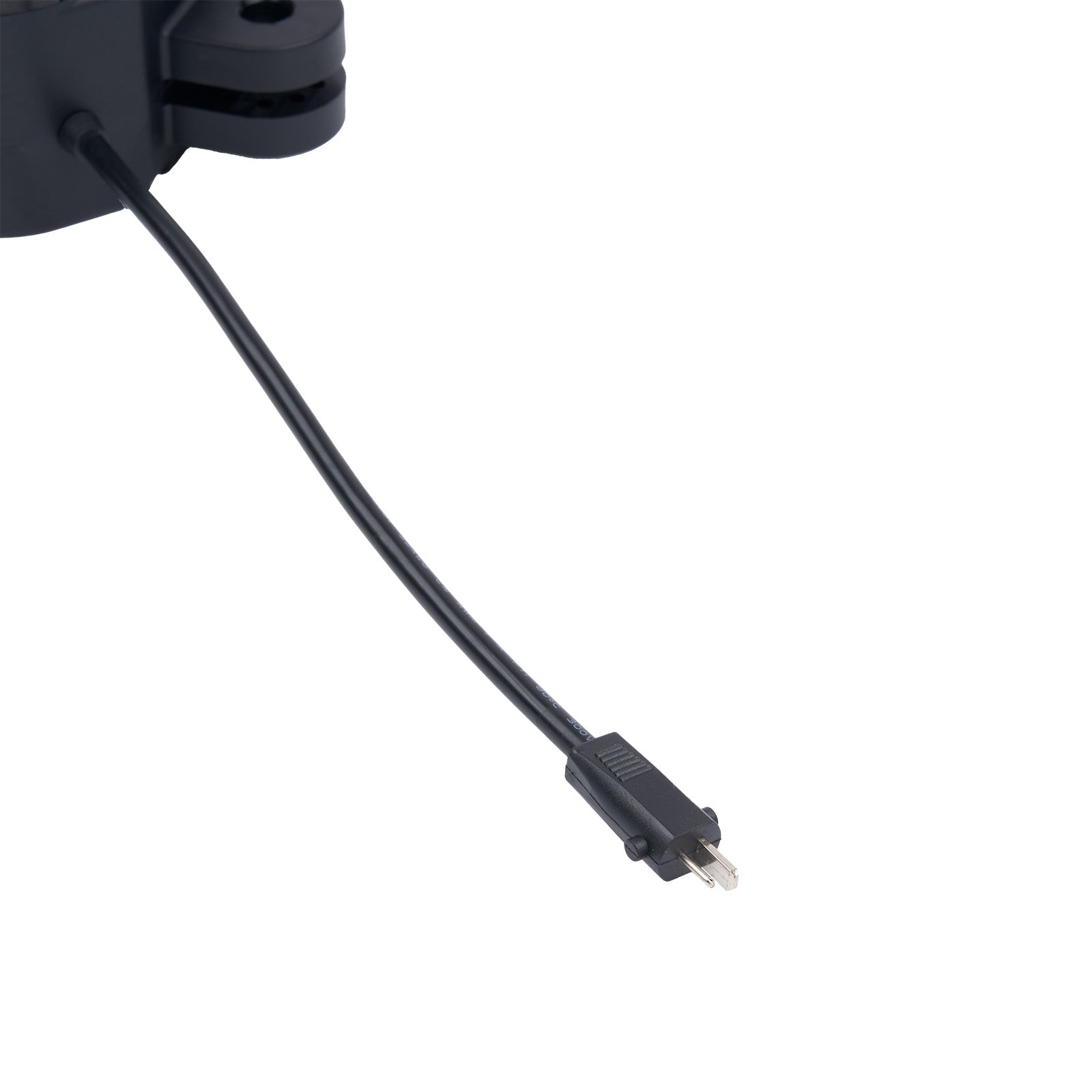 Black cable with connector on a white background