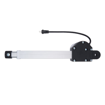Linear actuator with black and white design on a white background