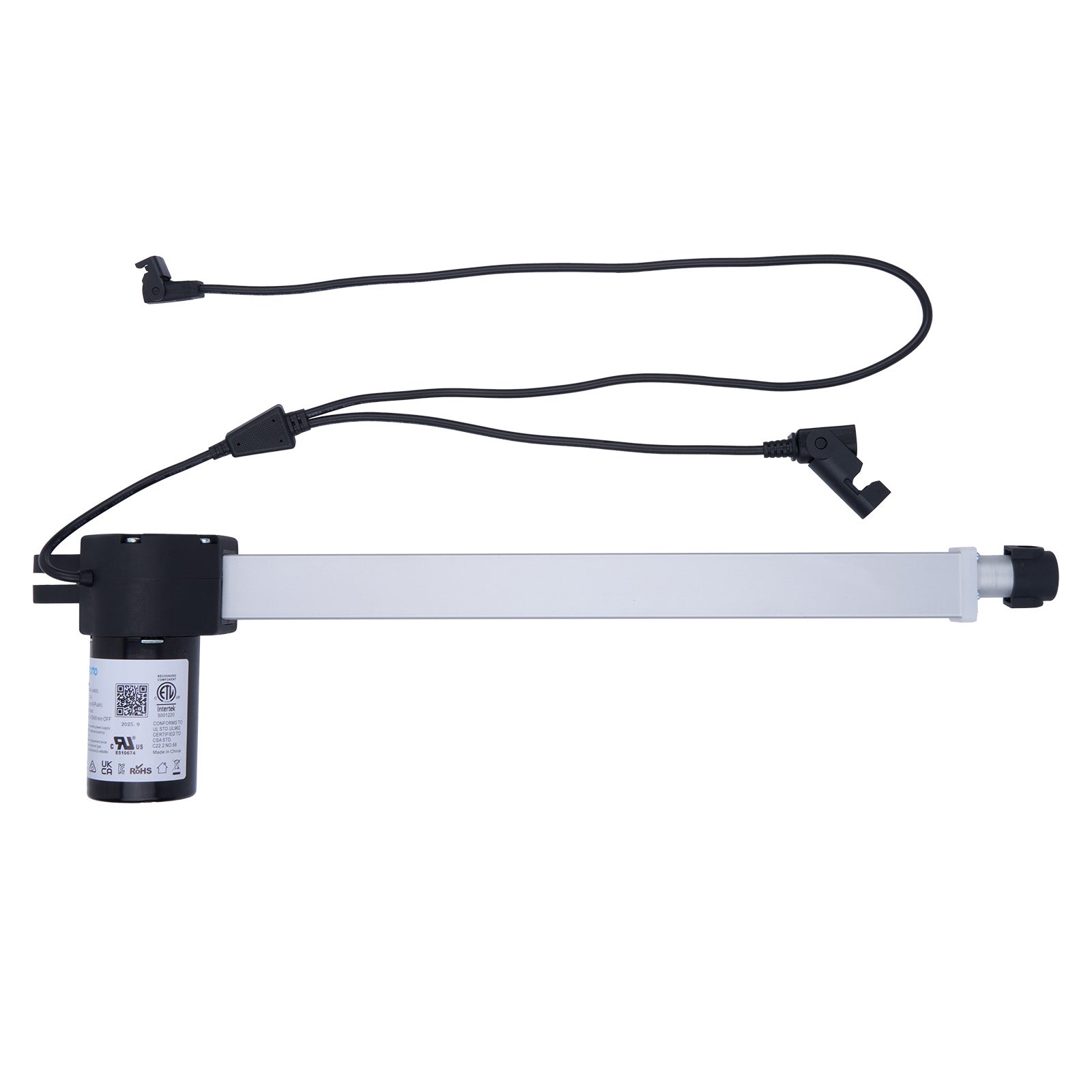 Light fixture with black cord on a white background