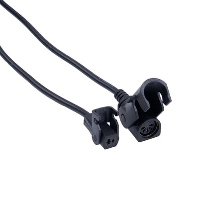 Black electrical cable with connectors on a white background