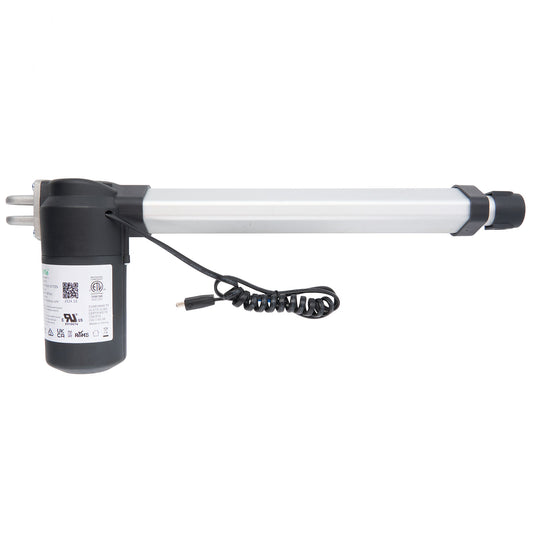 eMoMo 3MTD 3ML413-177ZS linear actuator, primarily white in color with black ends and a label on the side.