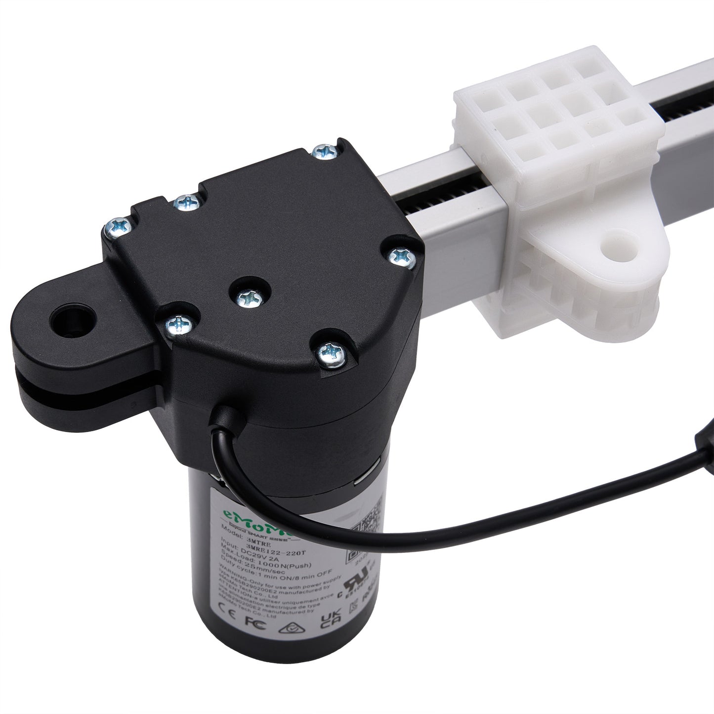 Black mechanical component with wiring on a white background