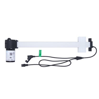 White light bar with black connectors and a label on a white background