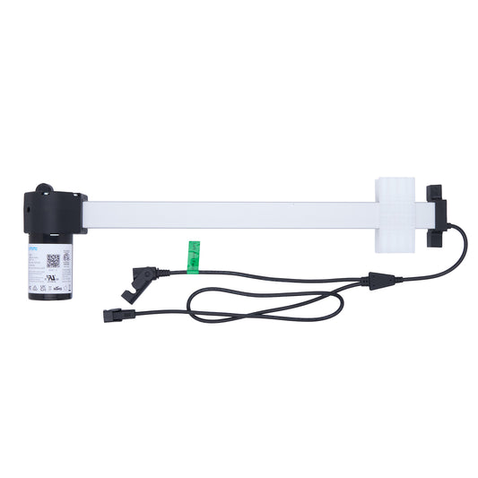 White light bar with black connectors and a label on a white background