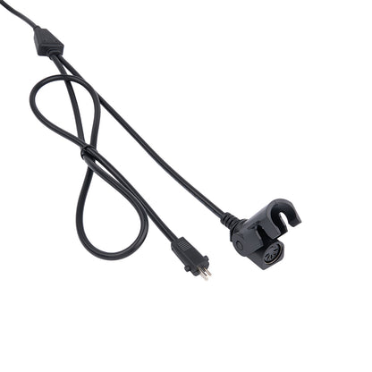 Black cable with plug on a white background