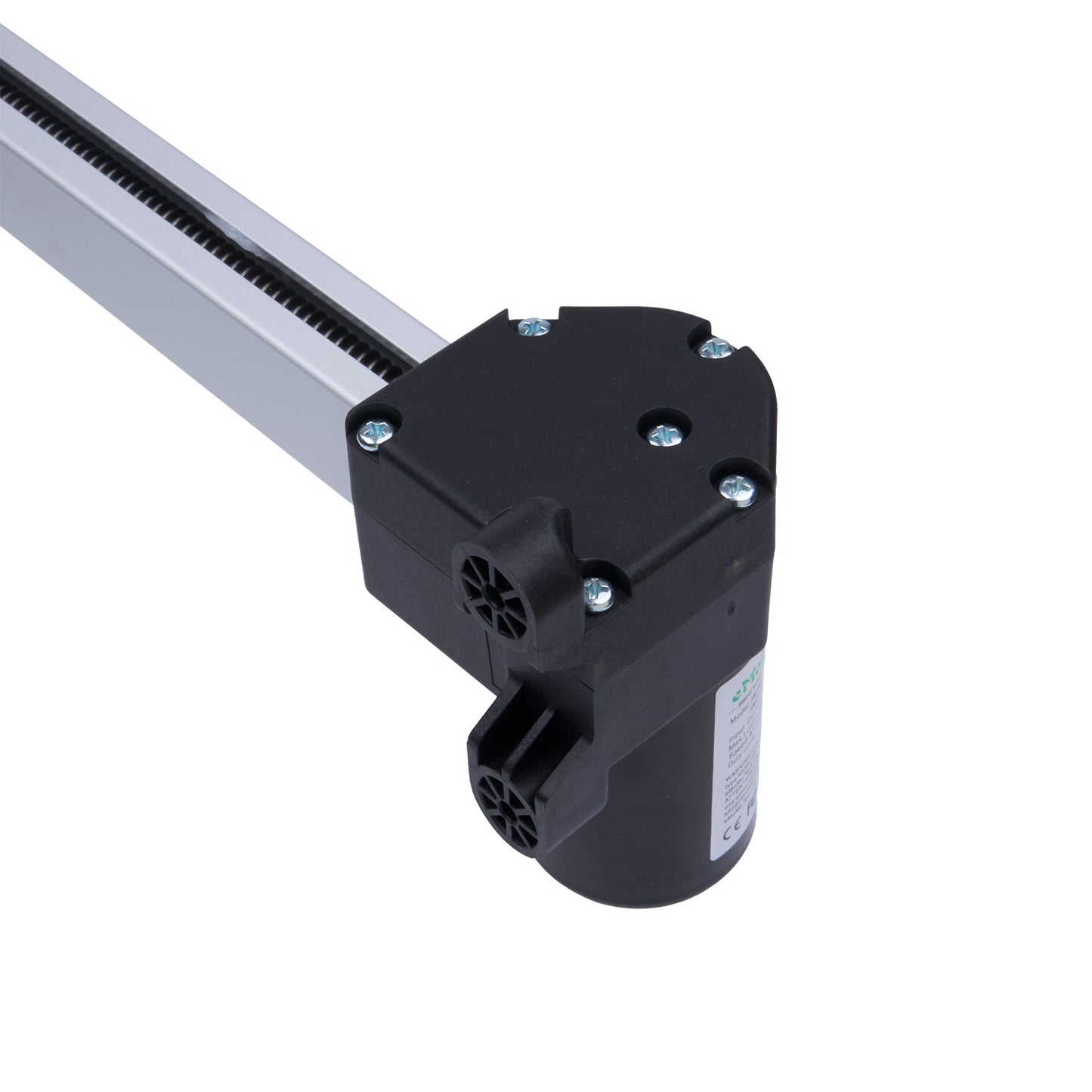 Black mechanical component with a white background