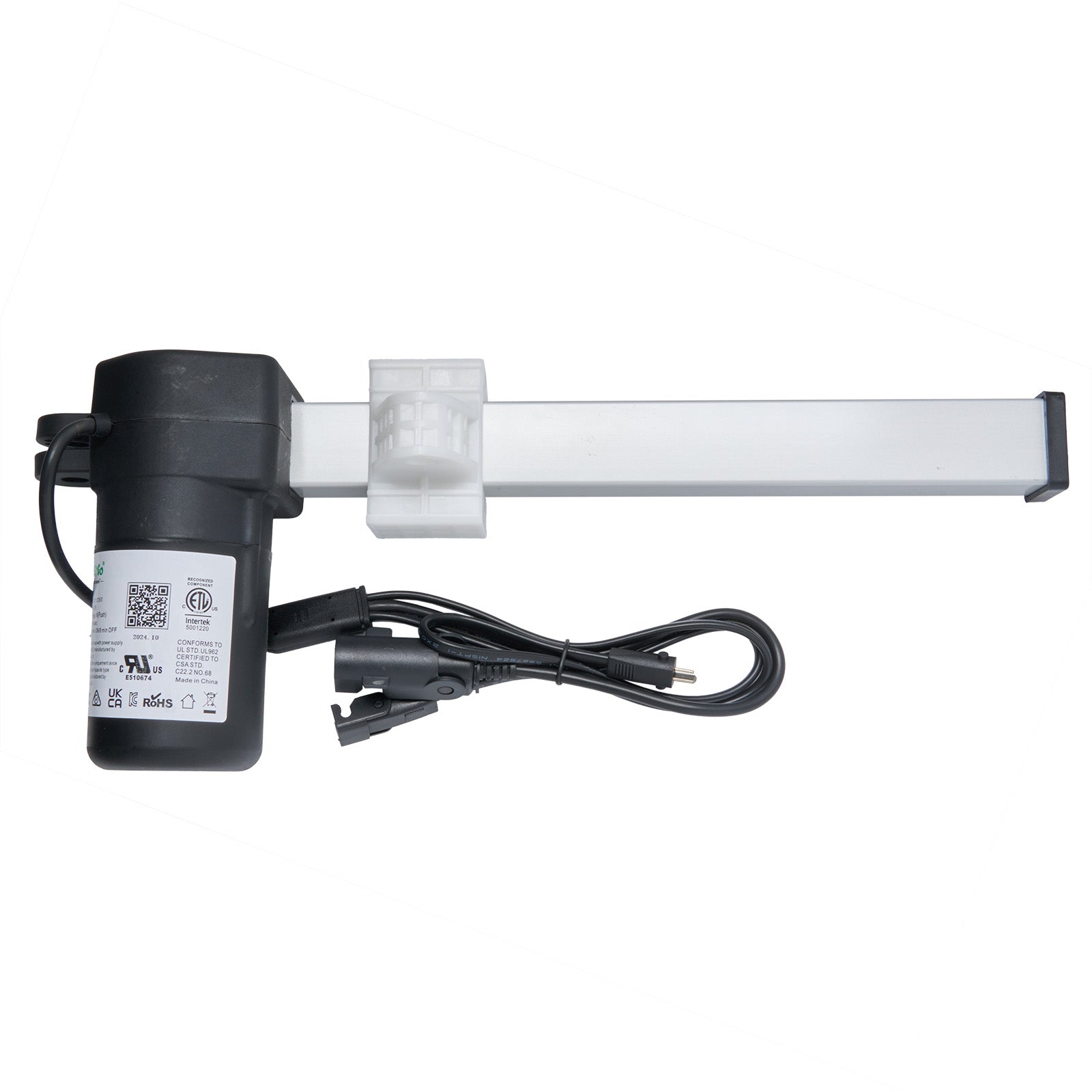 A black linear actuator with cables and plugs, typically used as a motor for recliner or lift chairs.