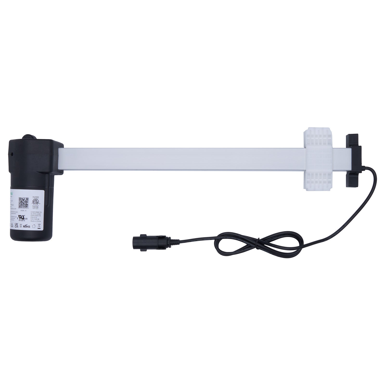 Mechanical arm with a motor and cable on a white background
