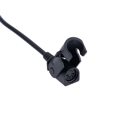 Black camera mount with cable on a white background