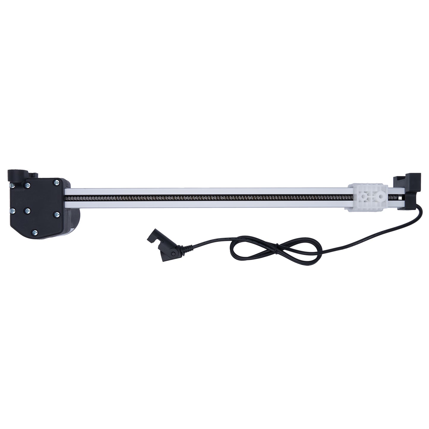 Long rectangular light fixture with a power cord on a white background