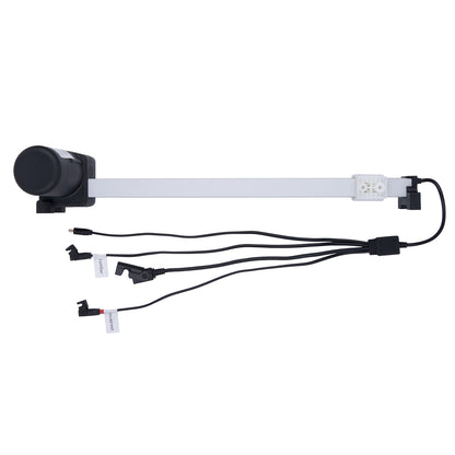 Mechanical arm with multiple joints and cables on a white background