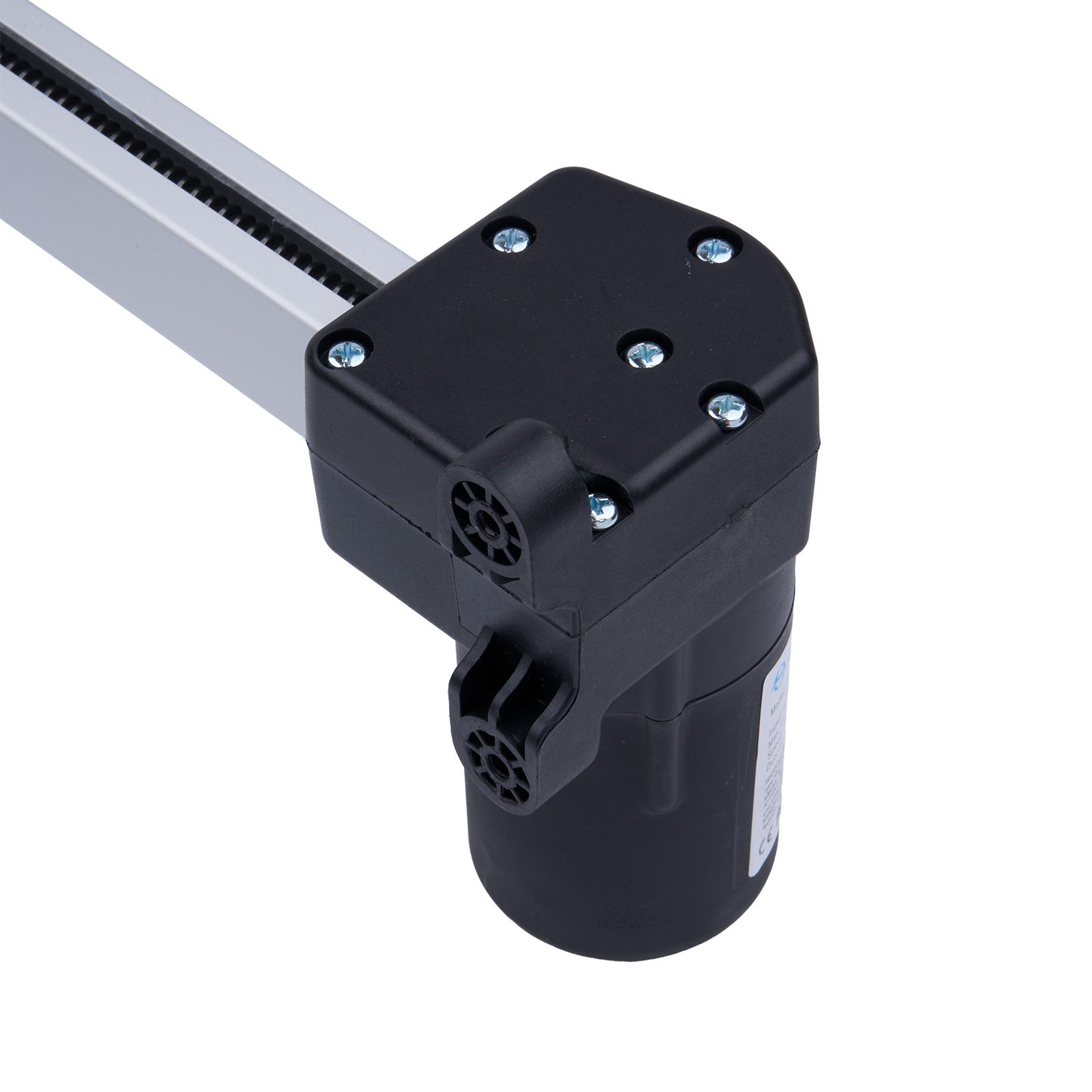 Black mechanical component with a white background