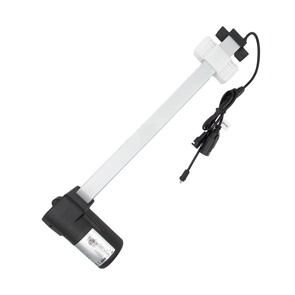 A white eMoMo 3MTR C329-159330B linear actuator with a black connection cable, designed for recliner or lift chair use.