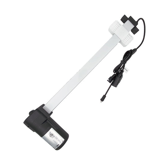 A white eMoMo 3MTR C329-159330B linear actuator with a black connection cable, designed for recliner or lift chair use.