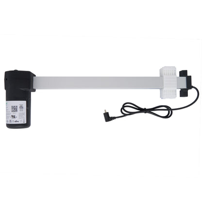 A linear actuator for a recliner or lift chair, showing the motor end with wiring and the push rod in a silver color.