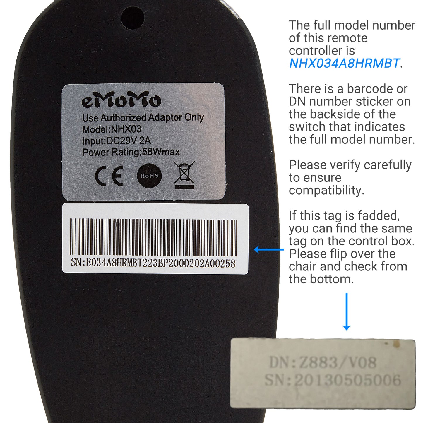 eMoMo NHX034A8HRMBT Remote Controller, 10 Button, 8 Pin with LCD Screen for Lazy Boy Recliner