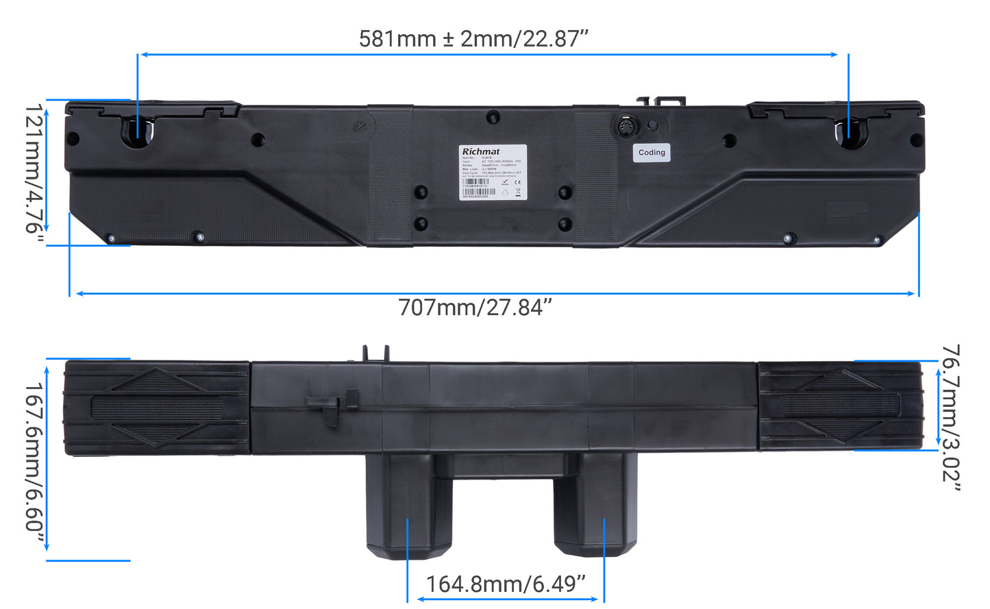 Richmat HJA1S Dual Motor Linear Actuator for Adjustable Beds & Hospital Beds with Wired/Wireless Remotes