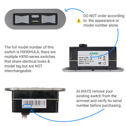 eMoMo HX90HULA 5 Button Switch for Power Recliner with Two Plugs & USB port