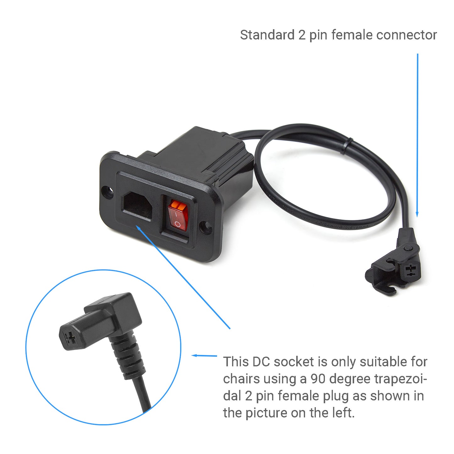 Mulin DCP21-04-Y-01-01 DC Power Socket with Switch for Power Recliners and Motion Furniture