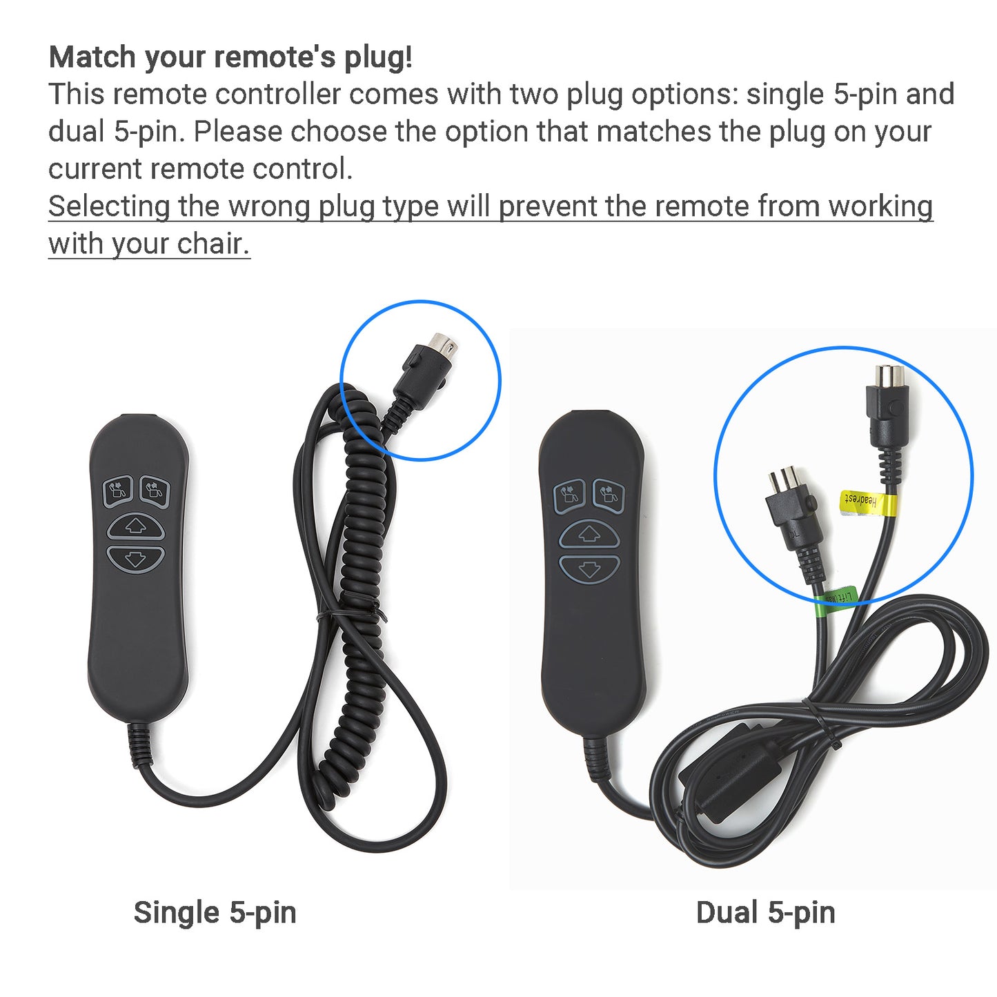 4 Button 5 Pin Recliner Remote Controller w/USB & Backlit Replaces the HSW304 Control Wands