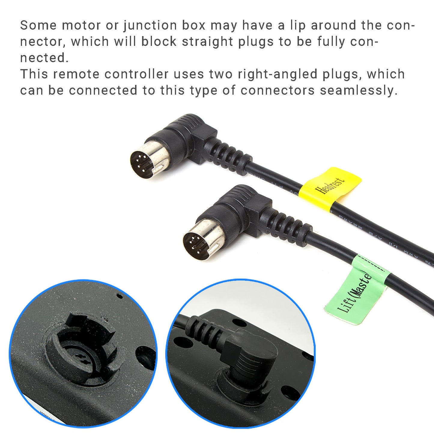 4 Button Remote Controller with Dual 90° 5-pin plugs for Power Recliner or Lift Chairs Replaces 11753U/11754U/11755U