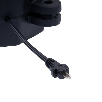 Black power adapter with cable on a white background