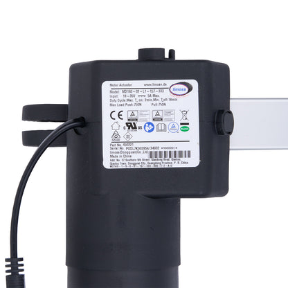 Black motor actuator with label on a white background