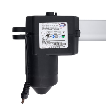 Black electronic device with a label on a white background