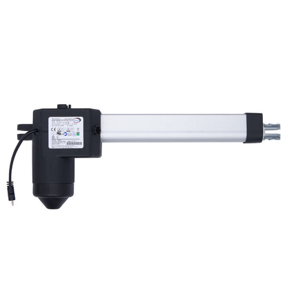 Linear actuator with a label on a white background
