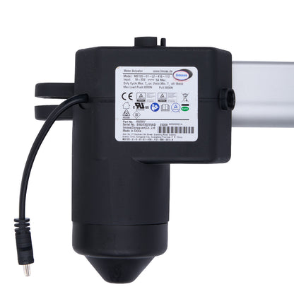 Black electronic device with a label on a white background