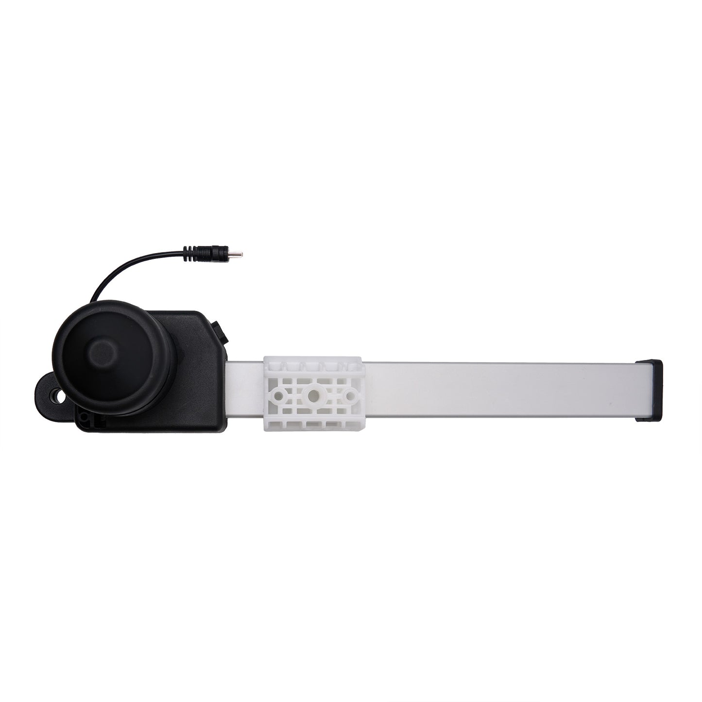 Electronic device with a black camera module and white strip on a white background
