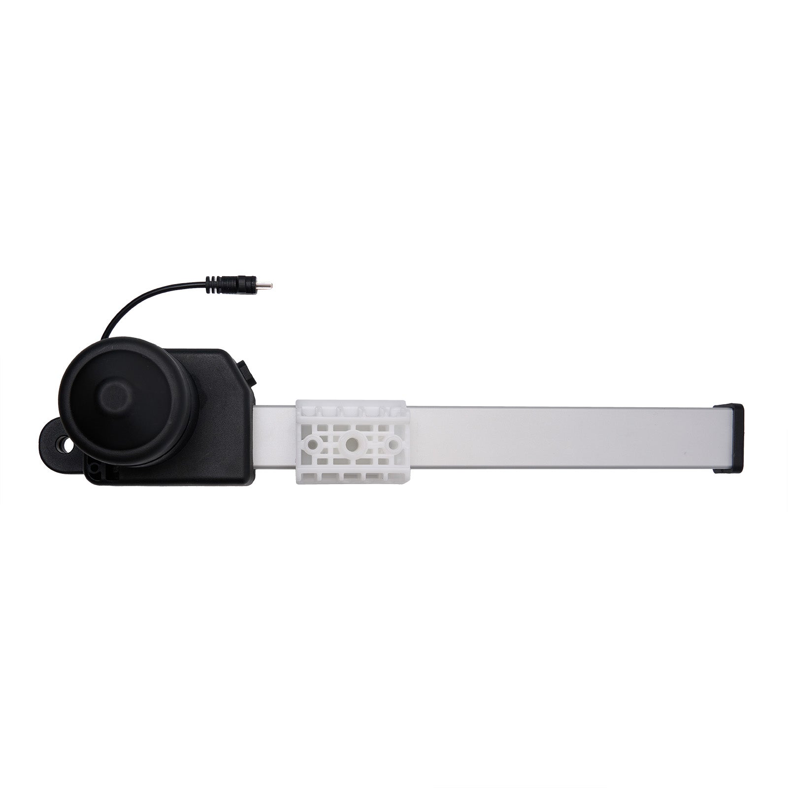 Electronic device with a black camera module and white strip on a white background