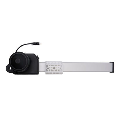 Electronic device with a black camera module and white strip on a white background