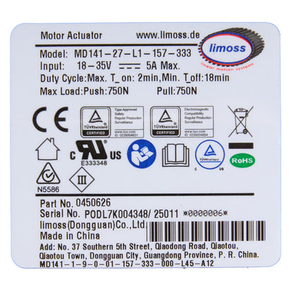 Limoss 450626 Linear Actuator MD141-27-L1-157-333