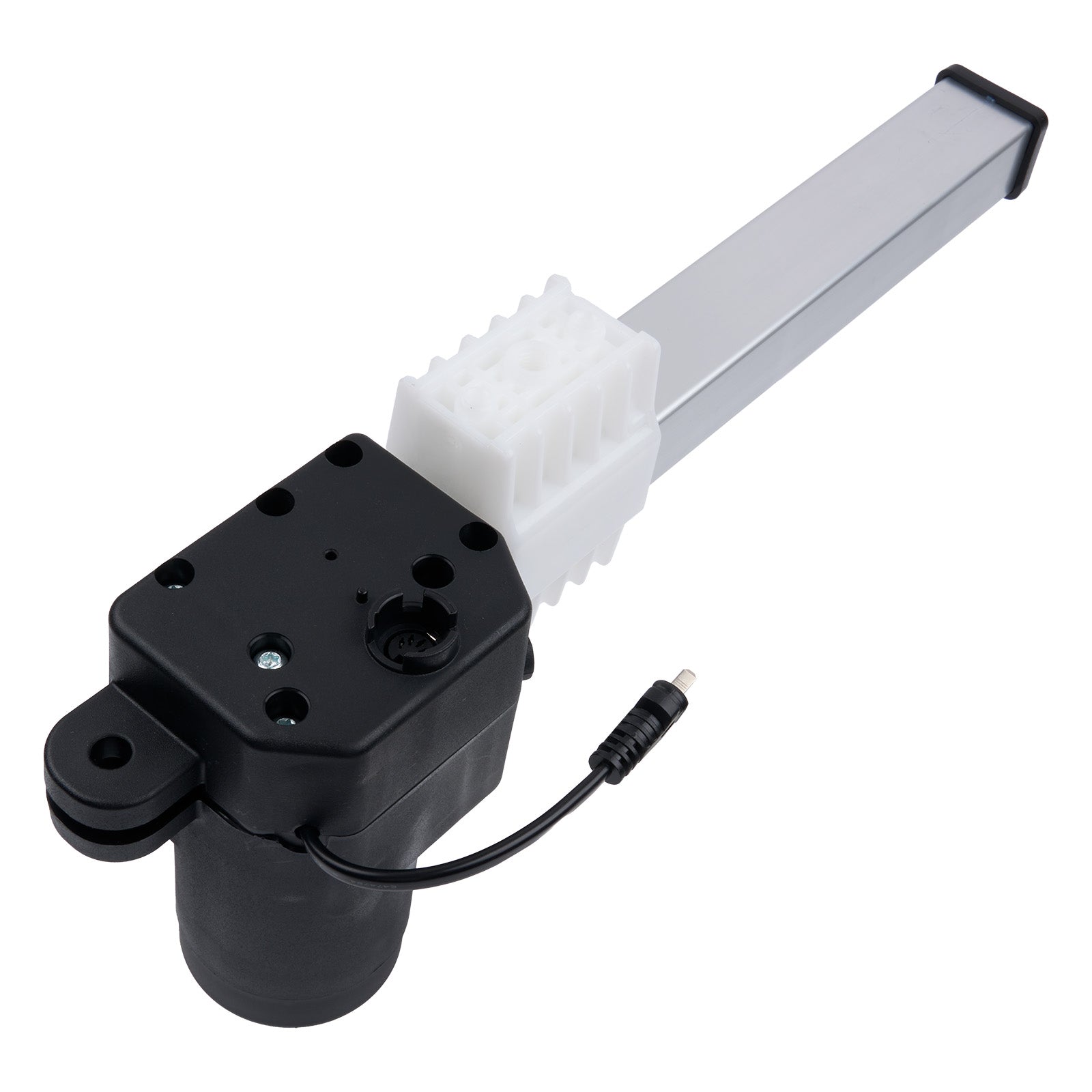 Black and white mechanical device on a white background