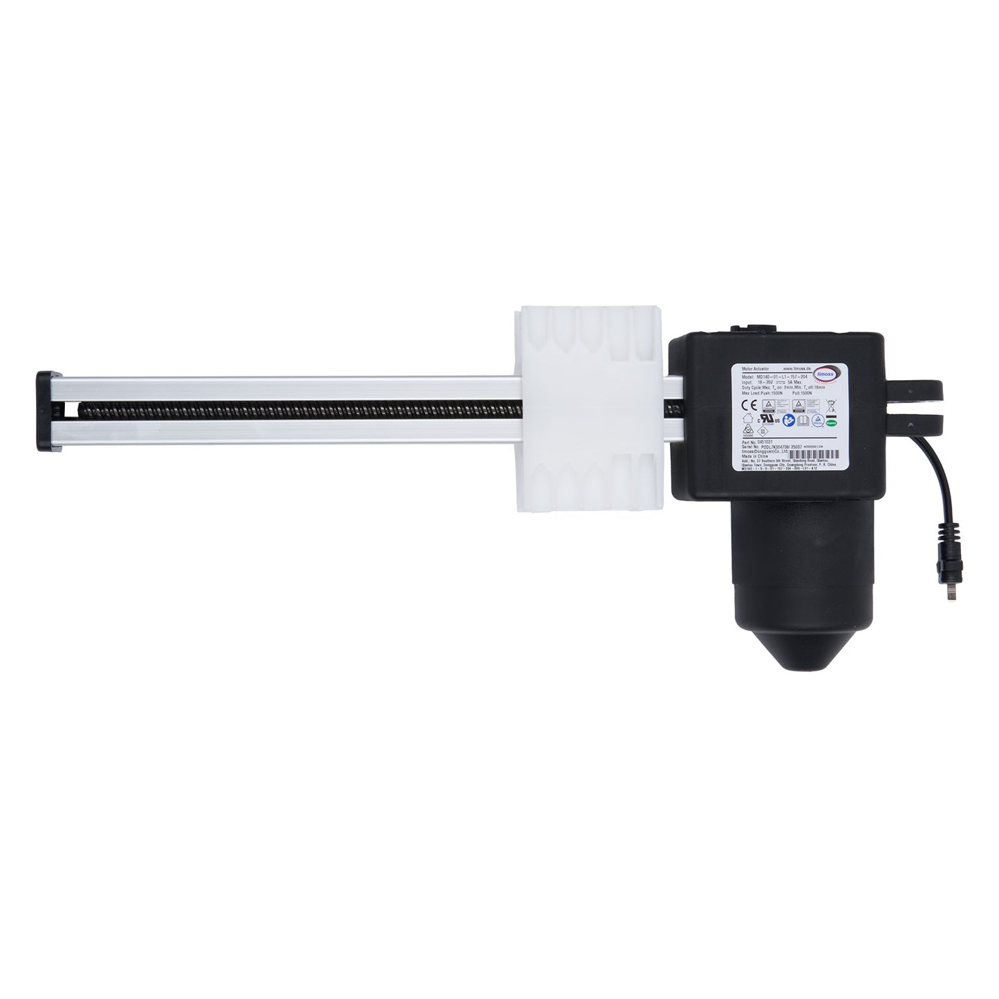 Electronic device with a cylindrical component and a long horizontal bar on a white background