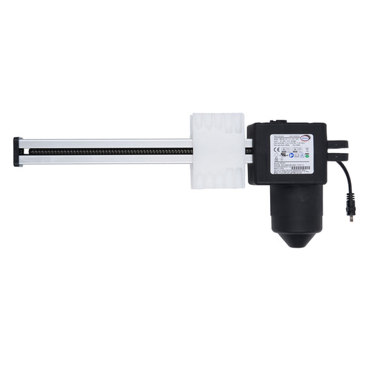 Electronic device with a cylindrical component and a long horizontal bar on a white background