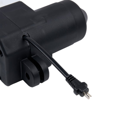 Black electrical plug with a cable on a white background