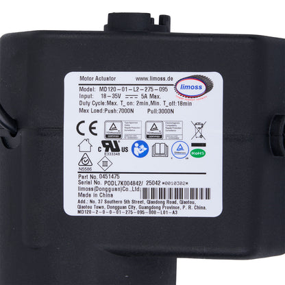 Black motor actuator with limoss label on a white background