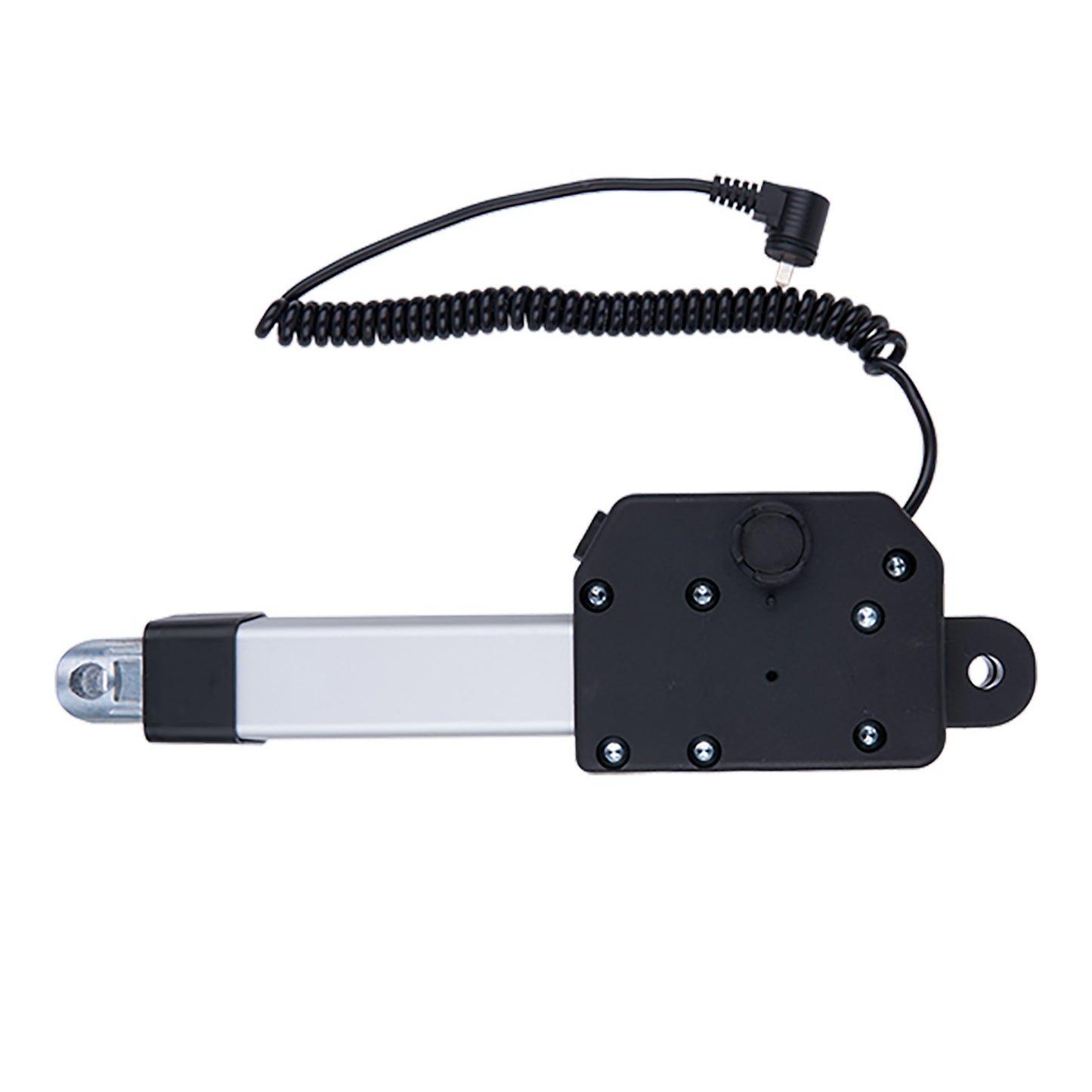 Mechanical arm with a coiled cable on a white background