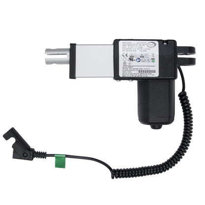 Black and silver electronic device with coiled cable on a white background