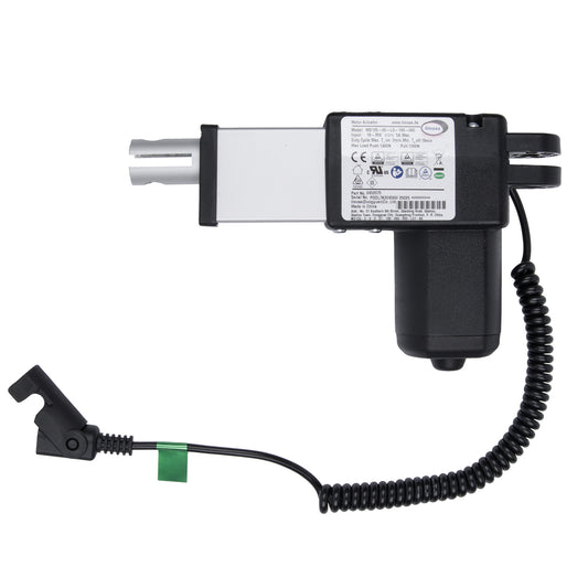 Black and silver electronic device with coiled cable on a white background