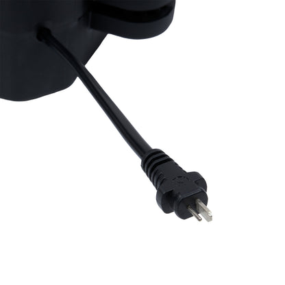 Black power cord with plug on a white background