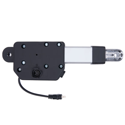 Mechanical actuator with a black housing and white shaft on a white background