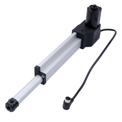 Mechanical arm with a black actuator on a white background